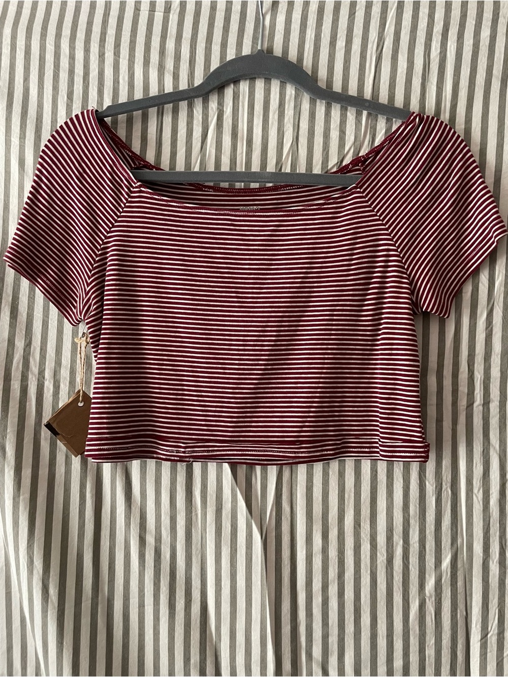 Old Navy Burgundy and White Striped Crop Top